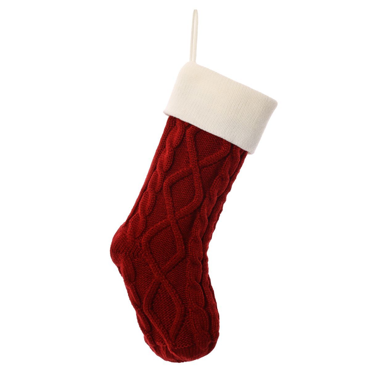 Christmas stocking, knitted stocking, diamond pattern stocking, wool Christmas stocking, festive decorations, holiday stockings, fireplace stocking, Aussie Christmas decor, Christmas gift idea - White and red - Size 2PCS