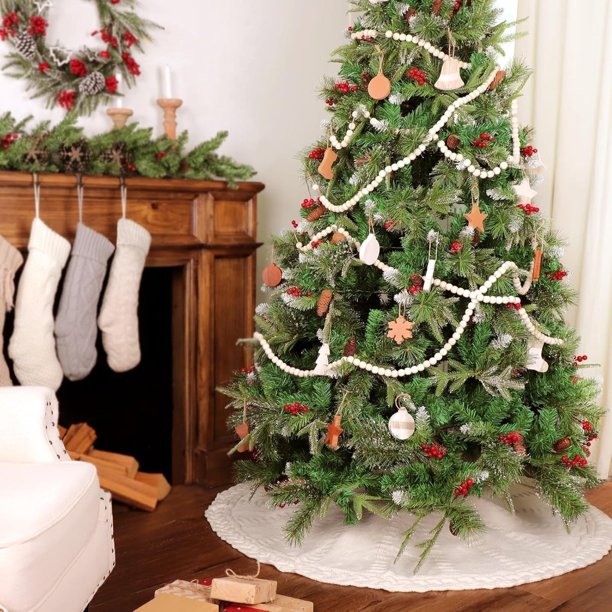 48-inch Christmas tree skirt - Braided cable knit tree skirt - for a 7.5-foot tree - Cream white tree skirt - Vintage tree skirts - Rustic farmhouse Christmas decorations