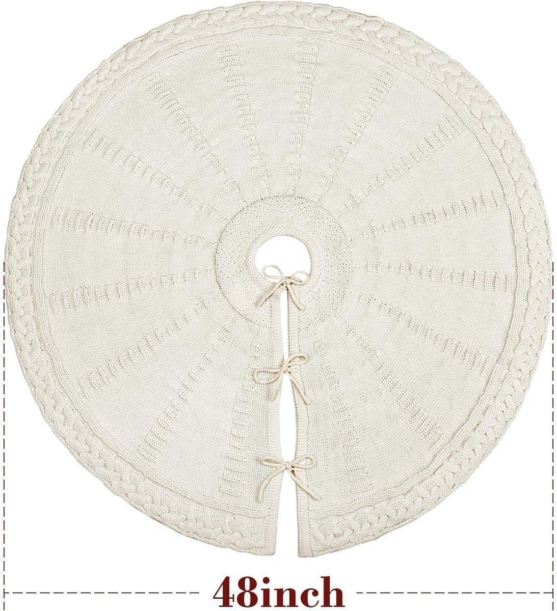 48-inch Christmas tree skirt - Braided cable knit tree skirt - for a 7.5-foot tree - Cream white tree skirt - Vintage tree skirts - Rustic farmhouse Christmas decorations