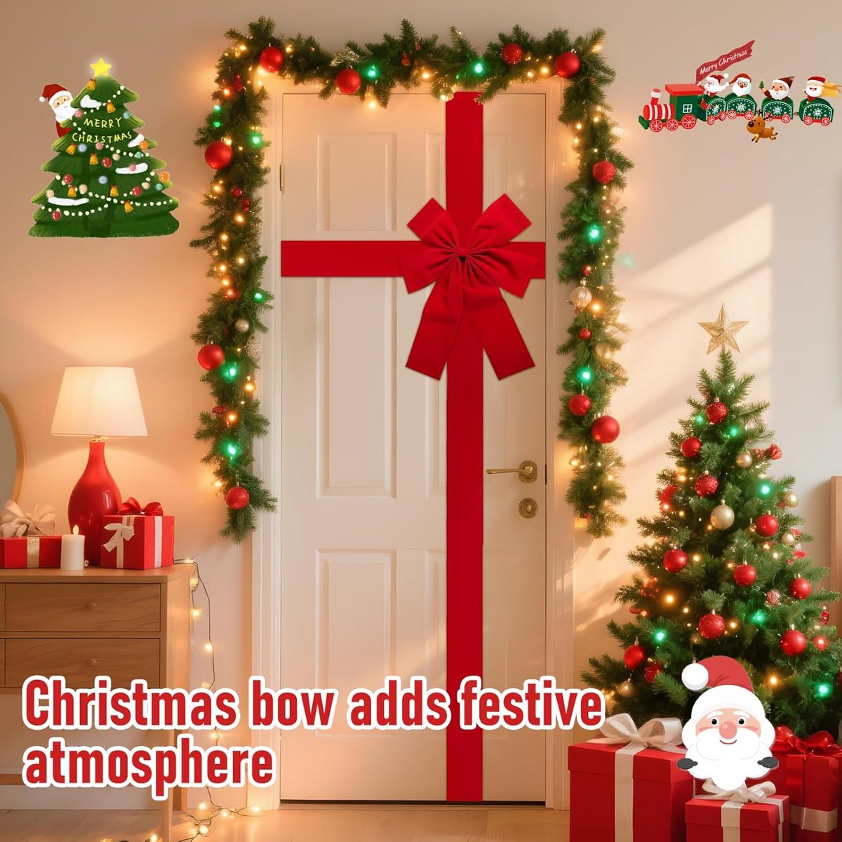 Christmas door - Door decoration - Christmas door bow - Christmas ribbon for door - Christmas decoration - Large red Christmas bow - Christmas bow - Christmas door decoration - for entrance door decorations for fireplace Christmas tree - 40 cm x 50 cm (4.