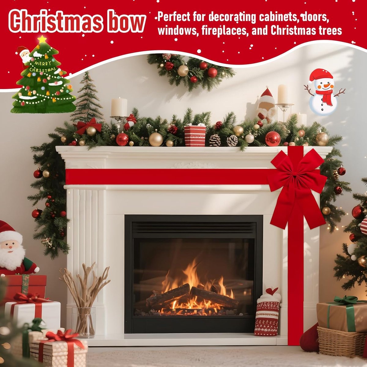 Christmas door - Door decoration - Christmas door bow - Christmas ribbon for door - Christmas decoration - Large red Christmas bow - Christmas bow - Christmas door decoration - for entrance door decorations for fireplace Christmas tree - 40 cm x 50 cm (4.