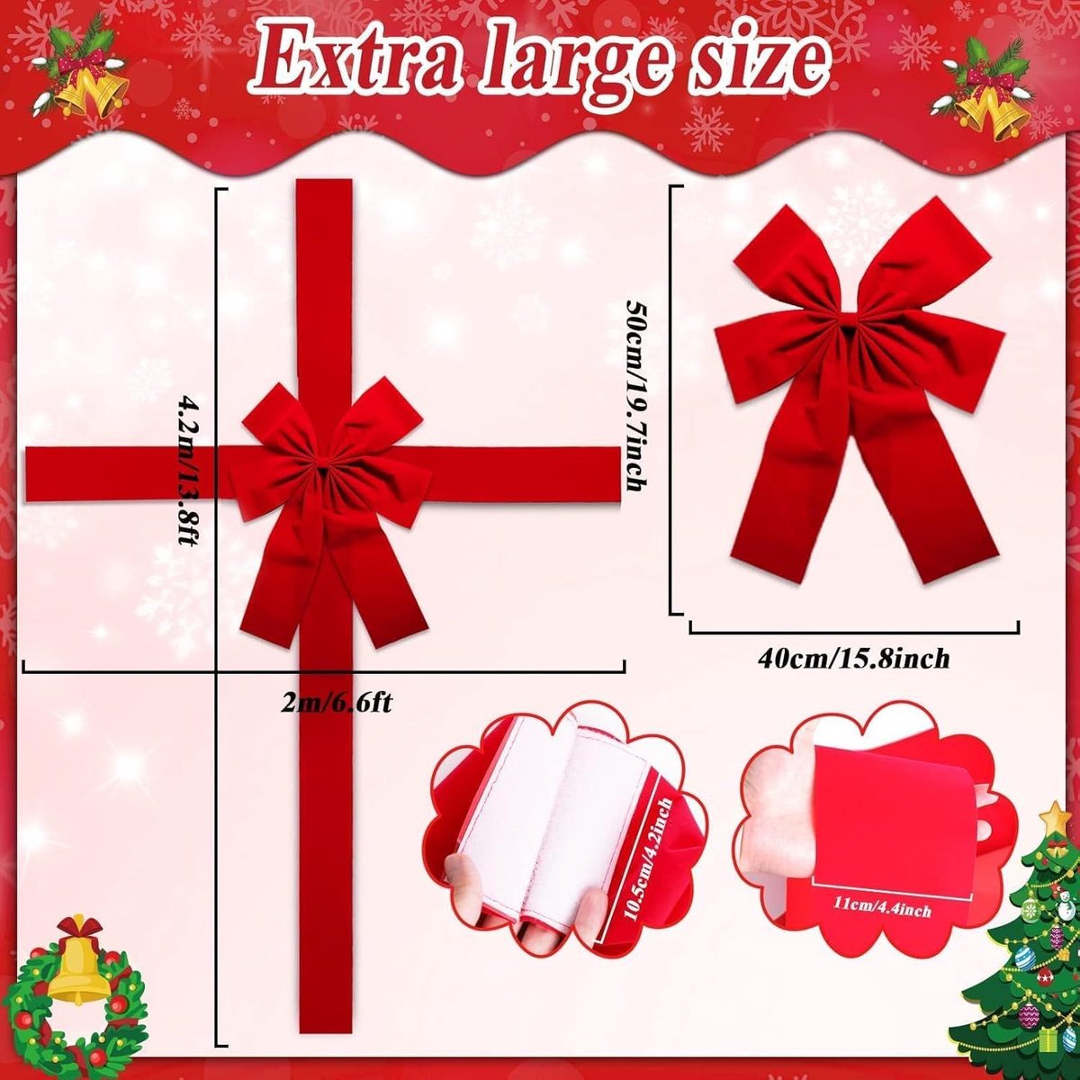 Christmas door - Door decoration - Christmas door bow - Christmas ribbon for door - Christmas decoration - Large red Christmas bow - Christmas bow - Christmas door decoration - for entrance door decorations for fireplace Christmas tree - 40 cm x 50 cm (4.