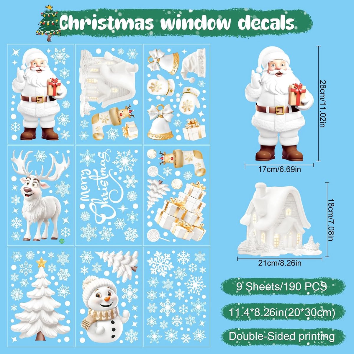 Christmas window stickers - 9 pieces - Window Decoration Stickers - Window Decoration Christmas - Christmas Decoration - Christmas Stickers - Window Stickers - Indoor Christmas Decoration - Reusable - Window Decoration - Christmas Decoration - PVC - Chris