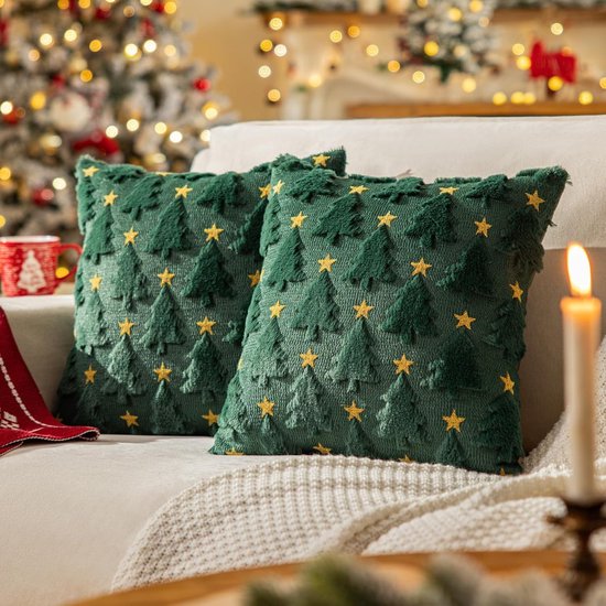 Christmas Pillowcase Set - Set of 2 - Winter Christmas Themed Cushion Covers - Christmas Decorations - Soft Christmas Cushions, Christmas Covers - 45 x 45 cm - Elegant Christmas Decoration Cushion Covers for the Living Room (Pillow filling not included)