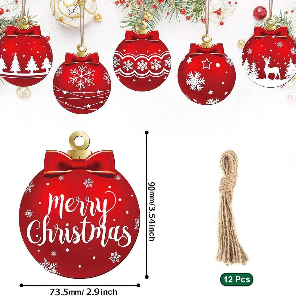 12Pcs Christmas Balls Ornaments, Christmas Shatterproof Ball with Strings - Christmas Decorations for Xmas Tree, Holiday, Wedding, Party, Christmas Gifts multicolor