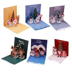 Christmas Cards, 6 Pack Small Pop - Up Christmas Gift Card with Envelopes Stickers, 3D Cute Holiday Greeting Cards Santa Snowman Reindeer Xmas Tree Set Box Christmas Cards