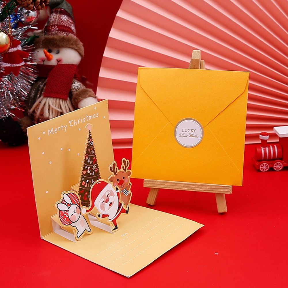 Christmas Cards, 6 Pack Small Pop - Up Christmas Gift Card with Envelopes Stickers, 3D Cute Holiday Greeting Cards Santa Snowman Reindeer Xmas Tree Set Box Christmas Cards