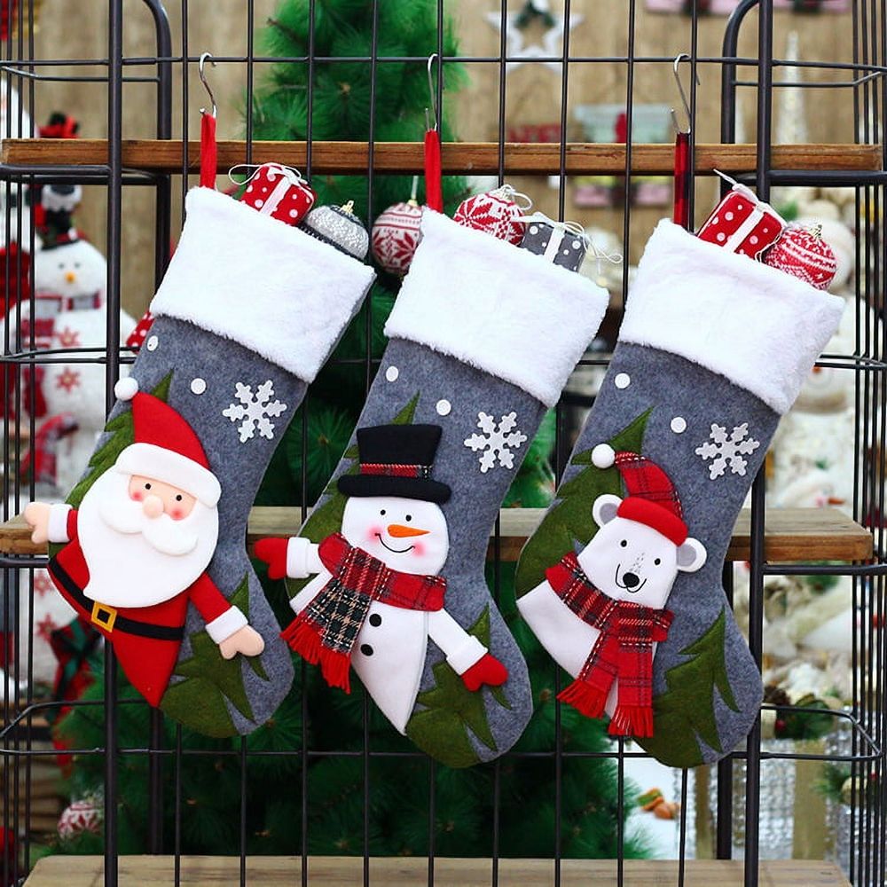 Christmas Stockings for Family Kids Santa Snowman Bear Large Stockings Christmas Decorations for Xmas Fireplace Holiday Party