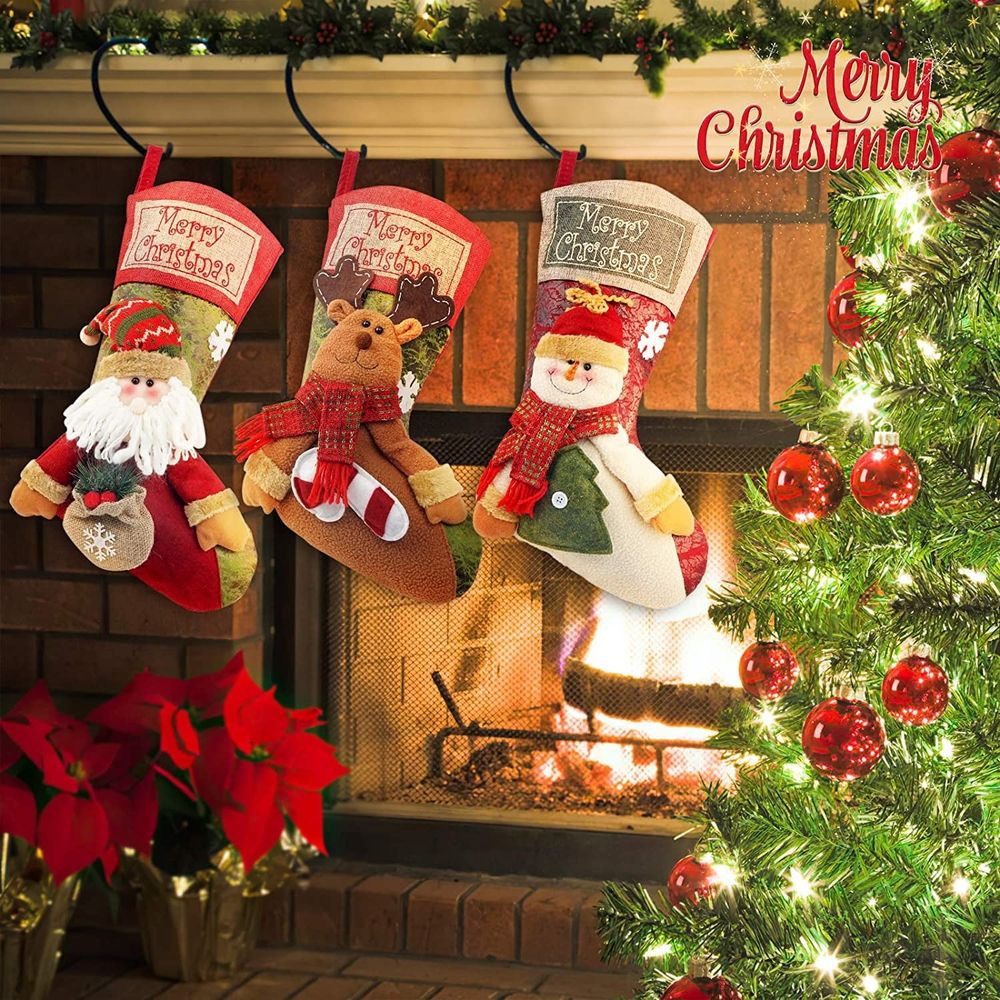 Christmas Stockings 18" Large Fireplace Hanging Christmas Stockings Decorations Santa, Snowman & Reindeer Christmas Stockings Family Holiday Xmas Party Decorations