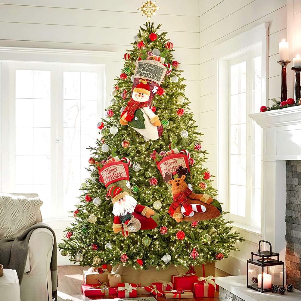 Christmas Stockings 18" Large Fireplace Hanging Christmas Stockings Decorations Santa, Snowman & Reindeer Christmas Stockings Family Holiday Xmas Party Decorations