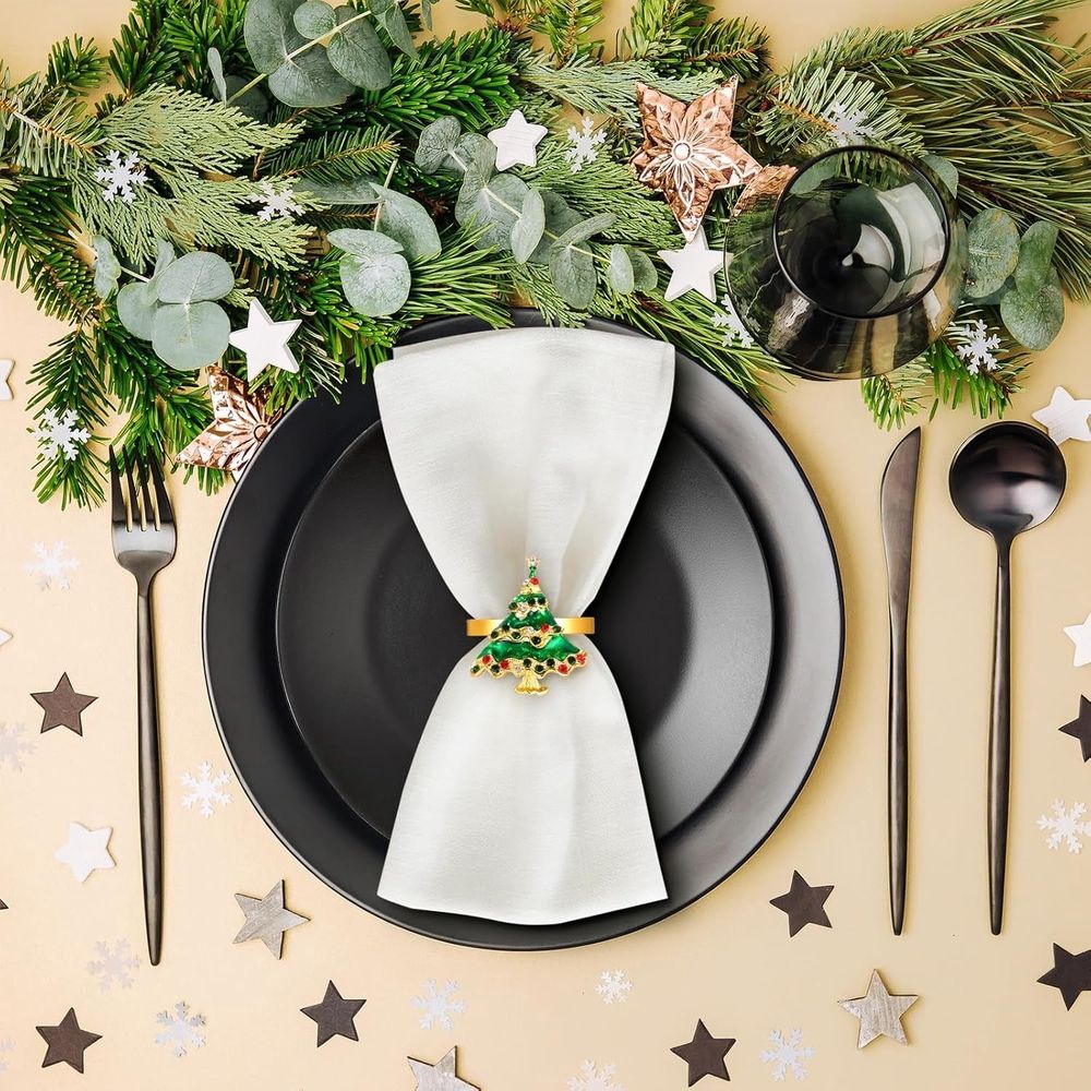 Christmas Napkin Rings Set of 6, Holiday Christmas Tree Napkin Rings Christmas Napkin Holder Rings for Christmas Dinning Table Decorations