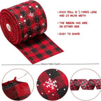 Christmas Buffalo Plaid Ribbon Wired Edge 5 Yard Plaid Burlap Ribbon Christmas Checked Burlap Ribbon for Christmas Tree Wrapping Crafts Decoration 2.5 inch Width
