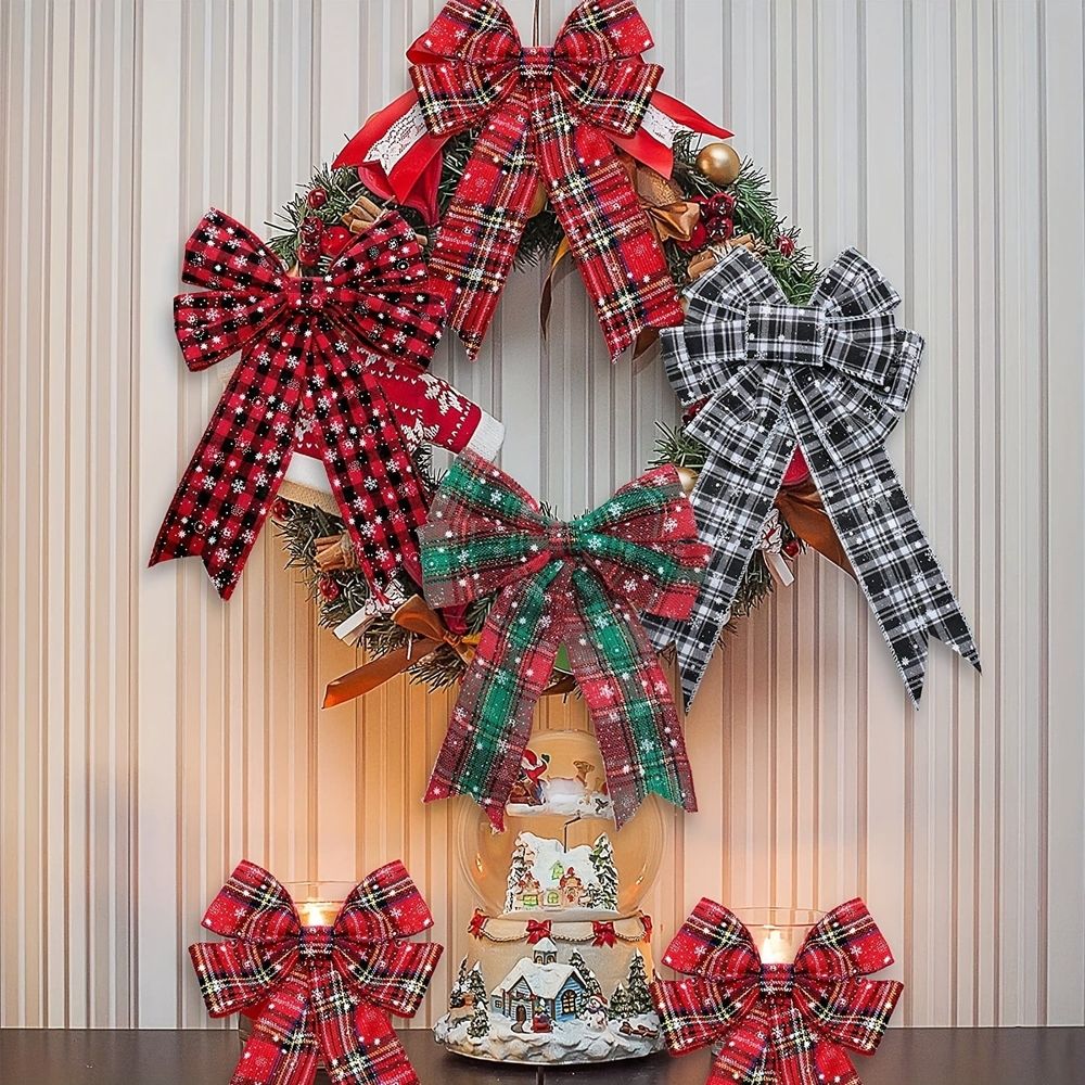 Christmas Buffalo Plaid Ribbon Wired Edge 5 Yard Plaid Burlap Ribbon Christmas Checked Burlap Ribbon for Christmas Tree Wrapping Crafts Decoration 2.5 inch Width
