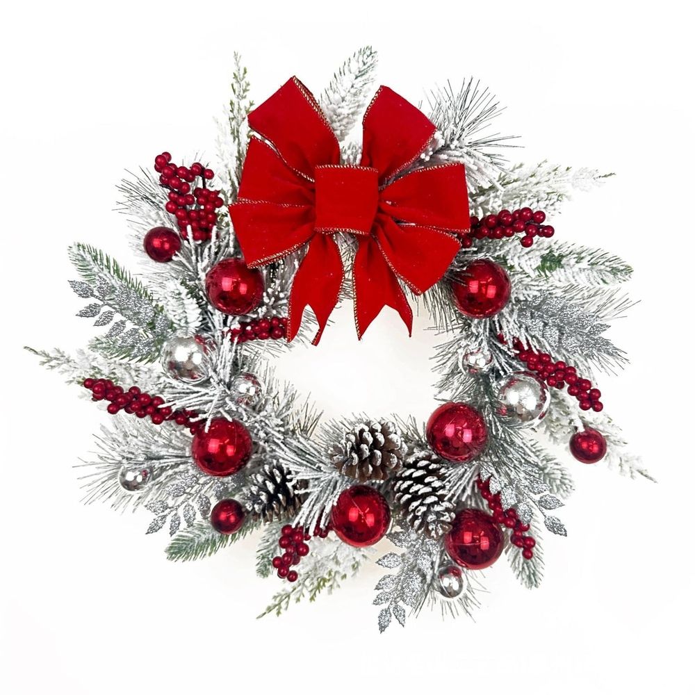 Christmas Reef,Christmas Door Wreath Artificial Christmas Wreath, Decorated with Christmas Balls,Christmas Bows, Pine Cones, Berry Clusters, Frosted Branches, Christmas Collection,15.75 Inches