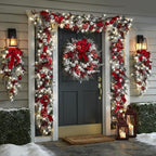 Christmas Reef,Christmas Door Wreath Artificial Christmas Wreath, Decorated with Christmas Balls,Christmas Bows, Pine Cones, Berry Clusters, Frosted Branches, Christmas Collection,15.75 Inches