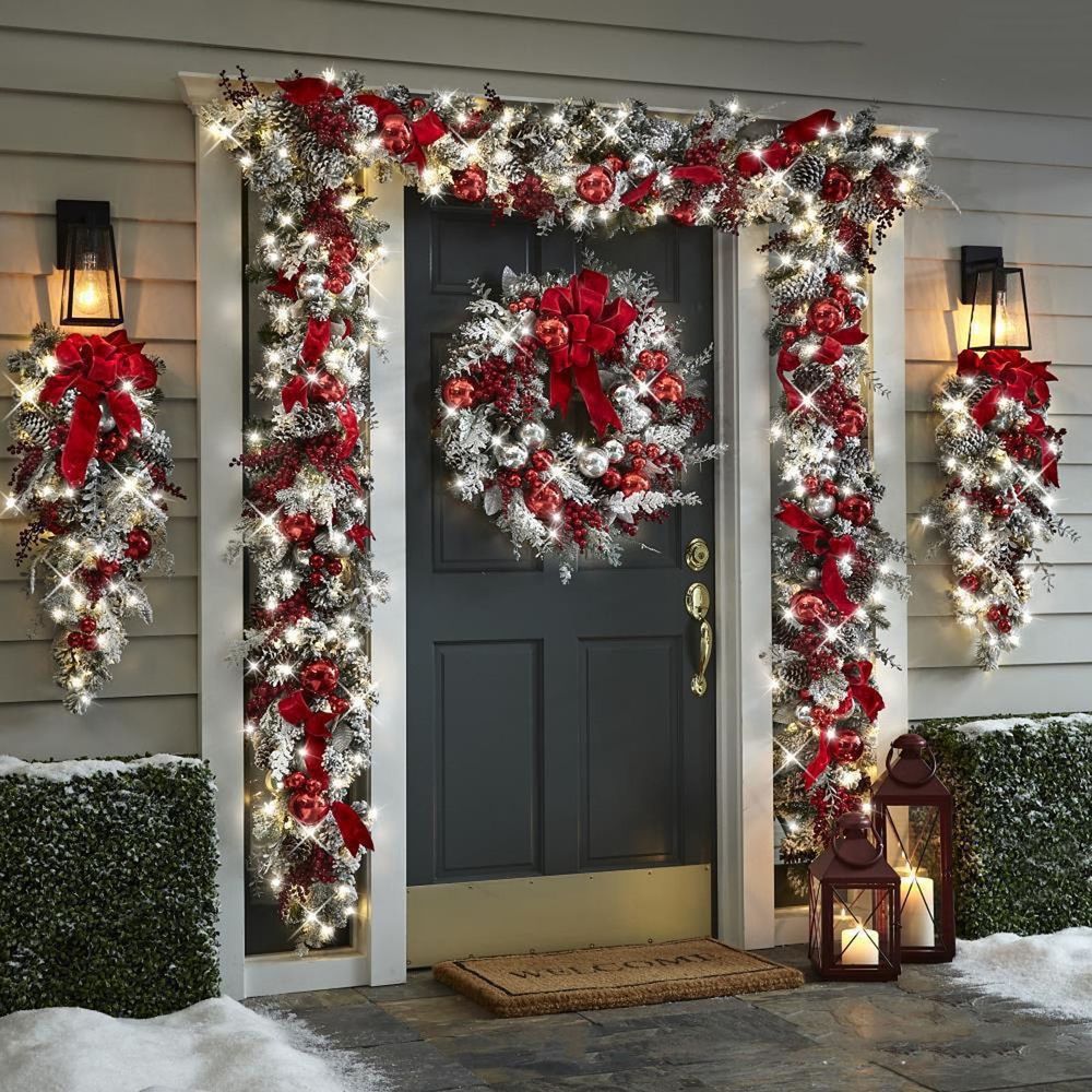 Christmas Reef,Christmas Door Wreath Artificial Christmas Wreath, Decorated with Christmas Balls,Christmas Bows, Pine Cones, Berry Clusters, Frosted Branches, Christmas Collection,15.75 Inches
