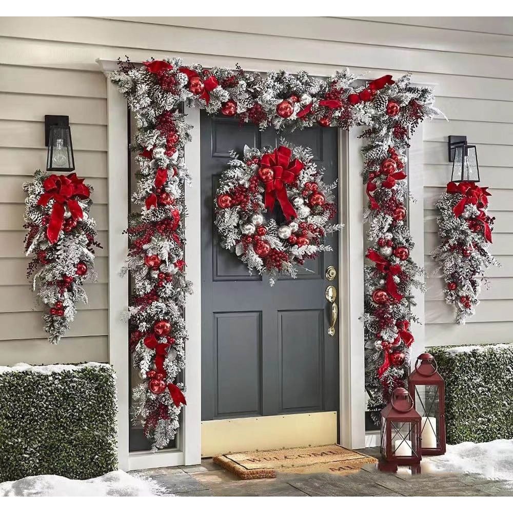Christmas Reef,Christmas Door Wreath Artificial Christmas Wreath, Decorated with Christmas Balls,Christmas Bows, Pine Cones, Berry Clusters, Frosted Branches, Christmas Collection,15.75 Inches