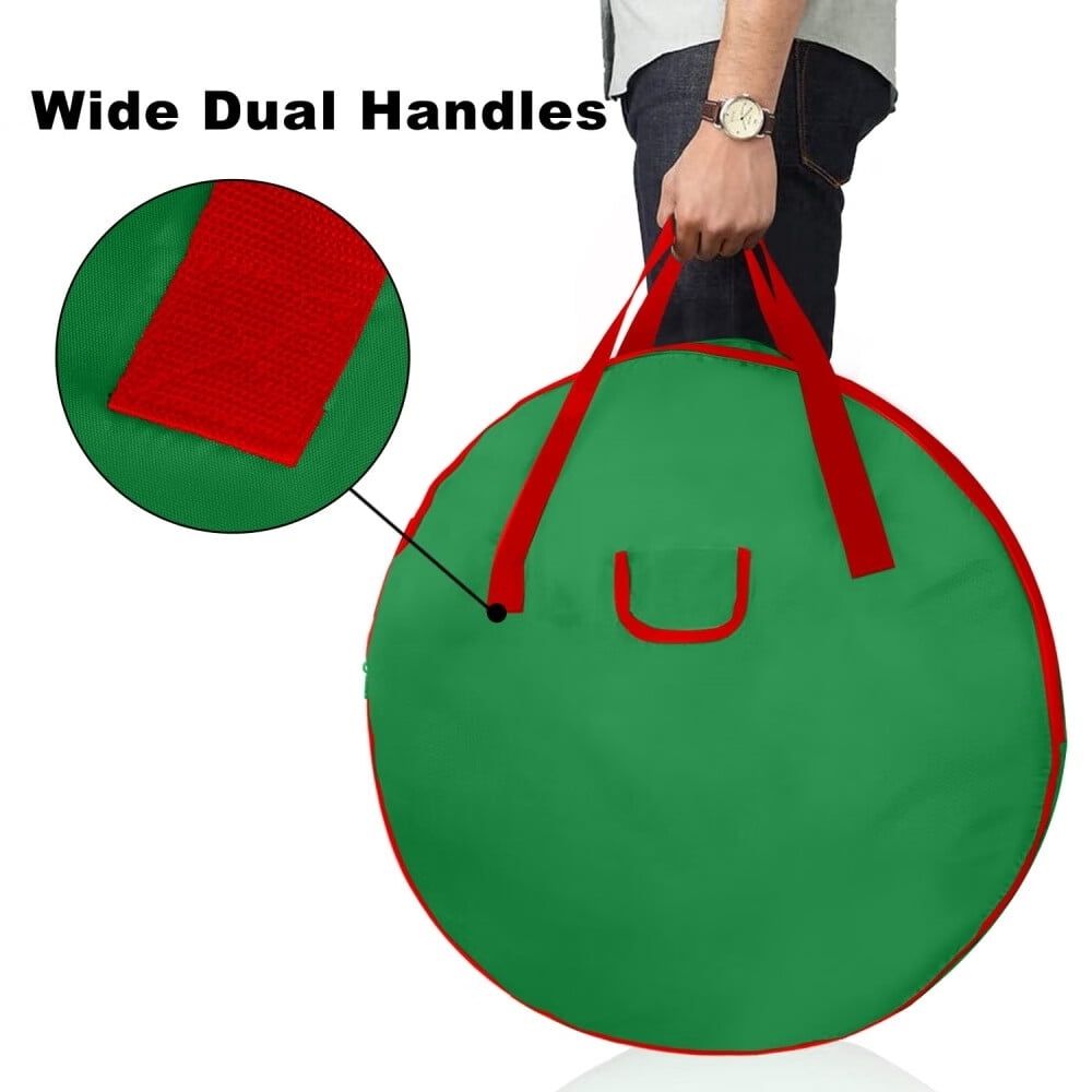 Christmas36" Wreath Storage Bag - Christmas Large Wreath Storage Container Cover - Heavy Duty Reinforced Wide Handle and Double Sleek Zipper - Protect Your Christmas Garland Party Decorations