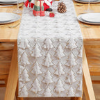 Christmas Tree Soft Plush Faux Fur Christmas Table Runner Winter Holiday Kitchen Dining Table Decoration for Home Party Decor (White, 13X72 Inch)