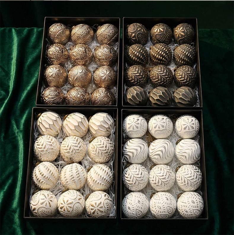 Vintage Embossed Christmas Baubles 8cm, 12 Pack Coffee Tone Ornaments, Textured Antique Tree Hanging Decor, Premium Christmas Decor For Australian Home Styling & Festive Gift