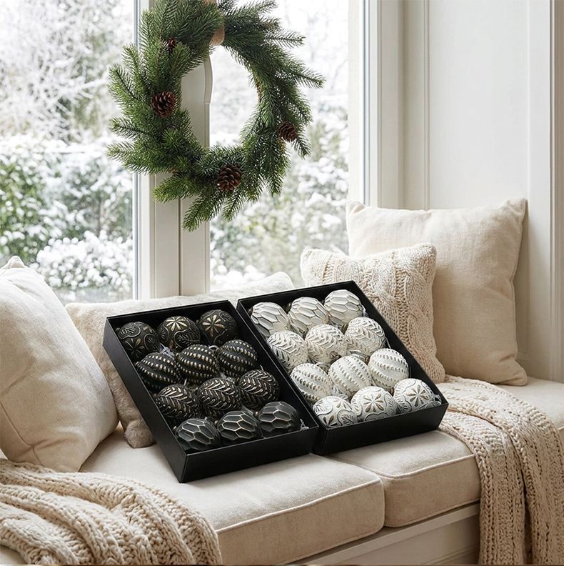 Vintage Embossed Christmas Baubles 8cm, 12 Pack Coffee Tone Ornaments, Textured Antique Tree Hanging Decor, Premium Christmas Decor For Australian Home Styling & Festive Gift