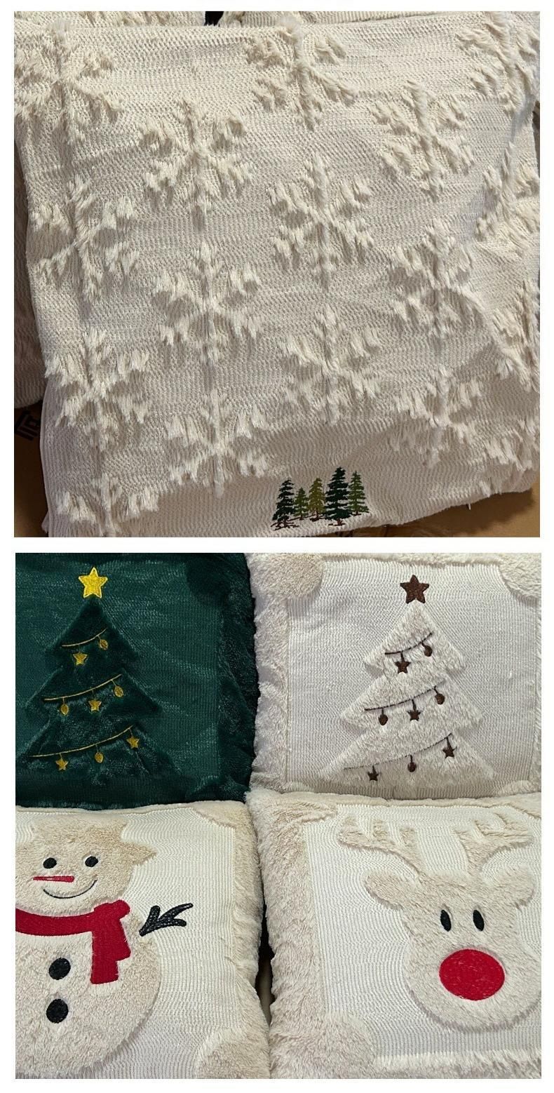 Set of 2 Christmas Cushion Covers - New Beige Large Christmas Tree (Pillow filling not included)
