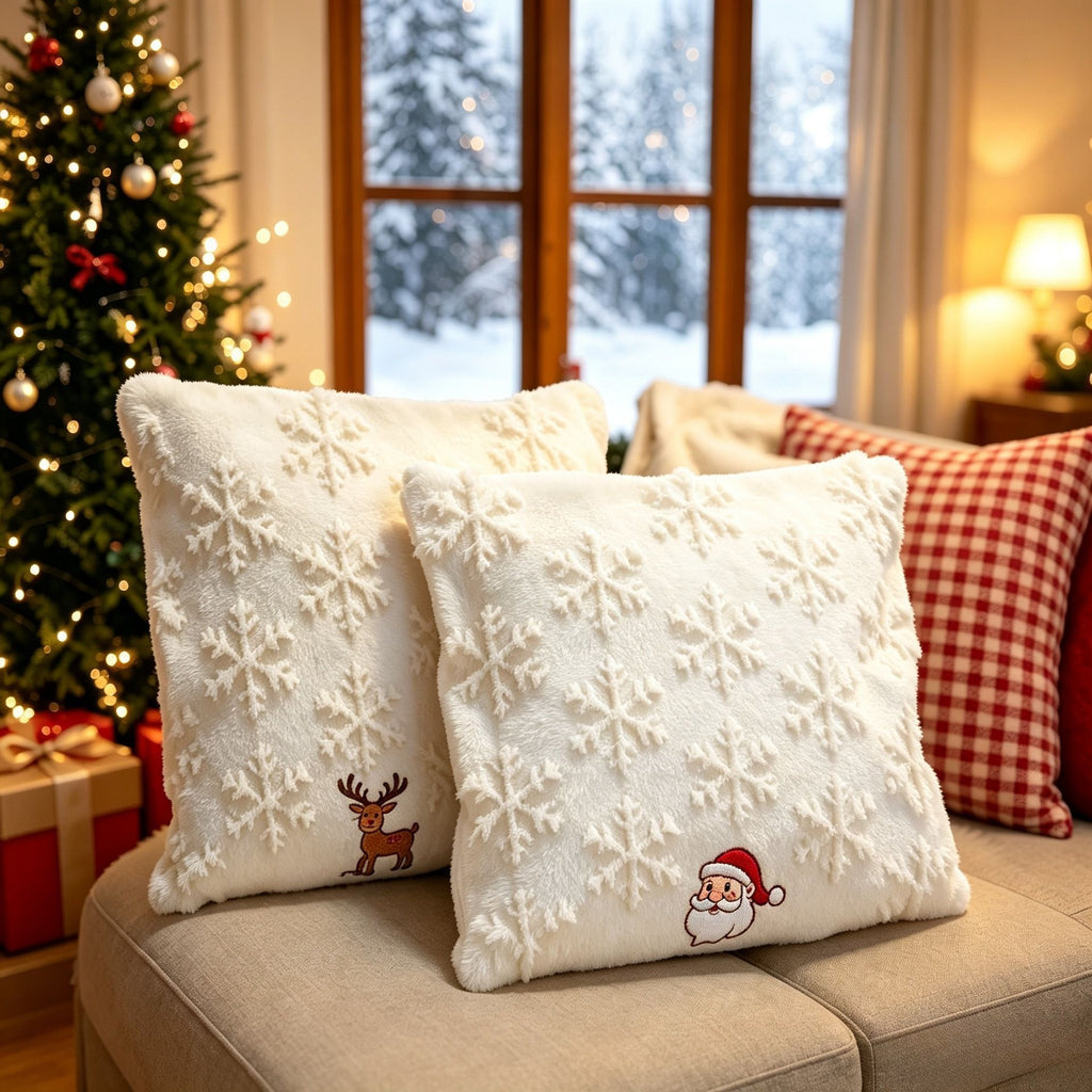 Set of 2 Christmas Cushion Covers - New Beige Large Christmas Tree (Pillow filling not included)