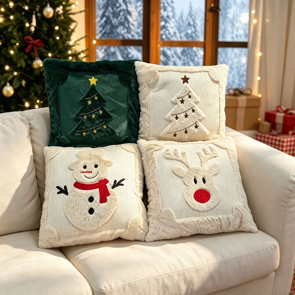 Set of 2 Christmas Cushion Covers - New Green Large Christmas Tree (Pillow filling not included)