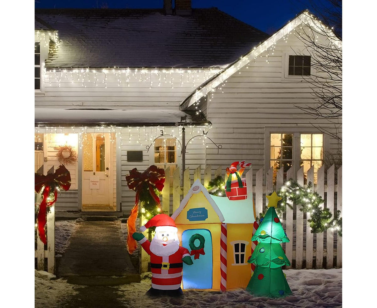 Inflatable Santa and Christmas Tree, Outdoor Inflatable Christmas Decorations with Built-in Color Changing Lights