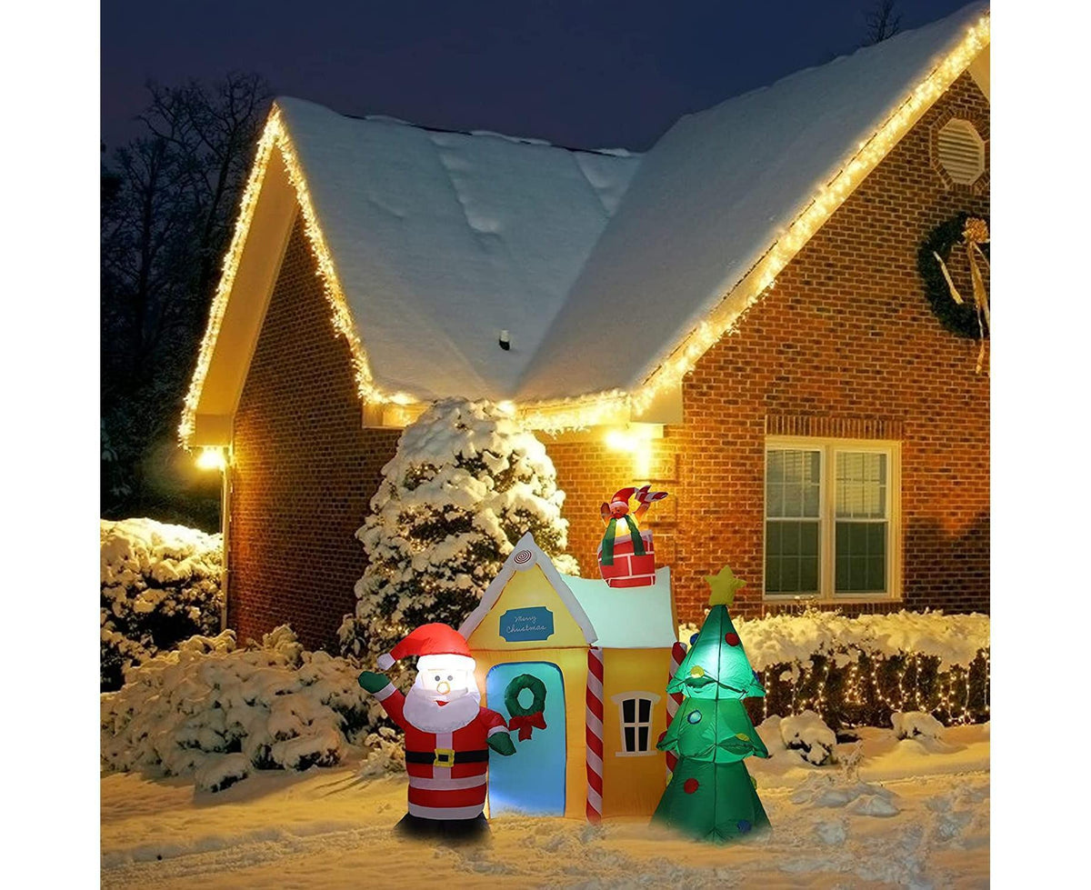 Inflatable Santa and Christmas Tree, Outdoor Inflatable Christmas Decorations with Built-in Color Changing Lights
