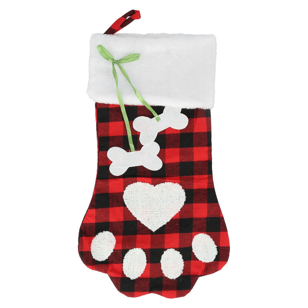 Paw Christmas Stockings Cute Dog Paw Hanging Christmas Stockings for Holiday Christmas DecorationsBlack and Red Plaid
