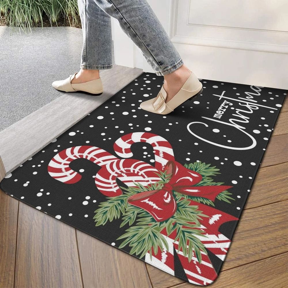 Christmas Decoration!Merry Christmas Door Mat Christmas Candy Cane Doormat Indoor Outdoor Entrance Floor Rug Non Slip Winter Christmas Decor Rubber Welcome Mats