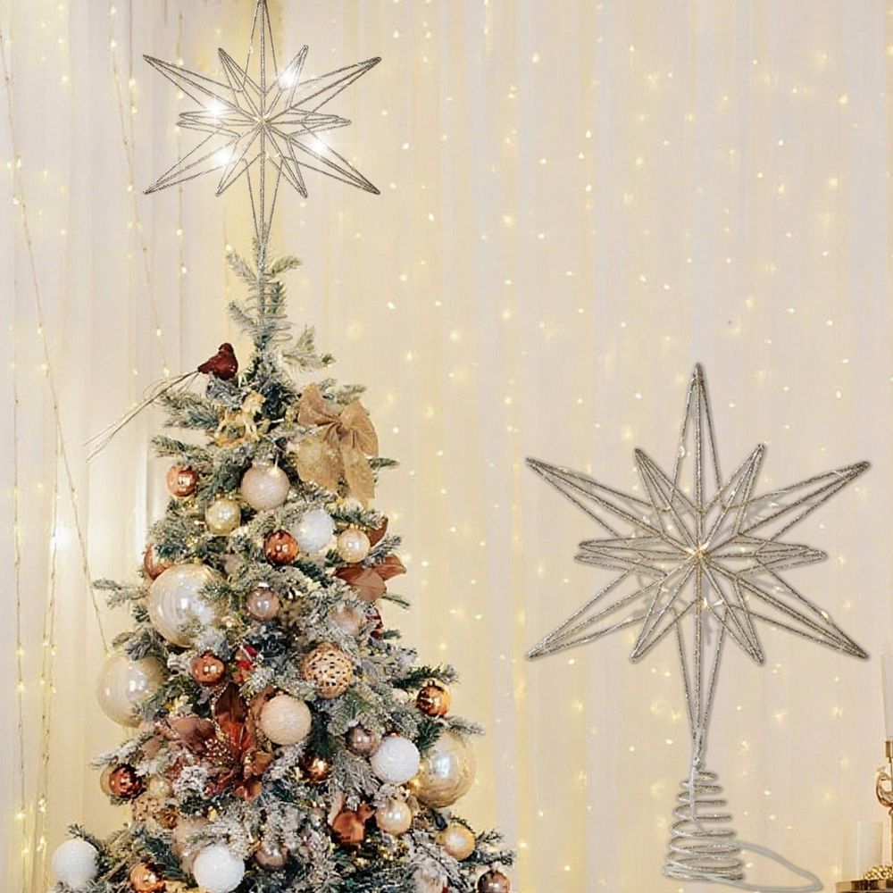 Christmas Tree Topper Star, LED Lighted Tree Topper for Christmas Tree, Battery Operated Star Tree Topper with 5 Points, Spring Mount for Easy Installation