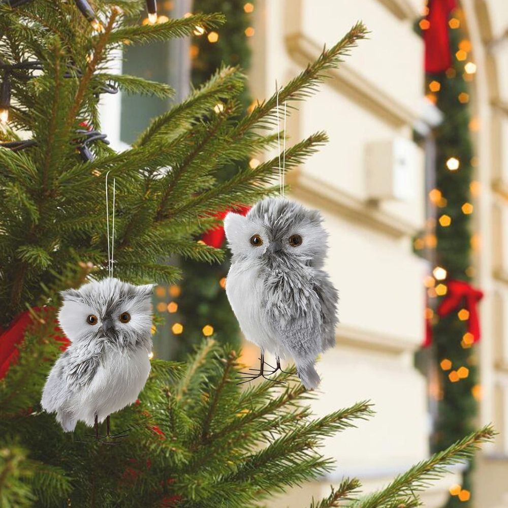 2PCS Owl Christmas Ornaments, Cute Owl Figurine Decor, Christmas Tree Hanging Pendant, Garden Themed Holiday Decoration, Gift for Bird Lovers, Festive Accent