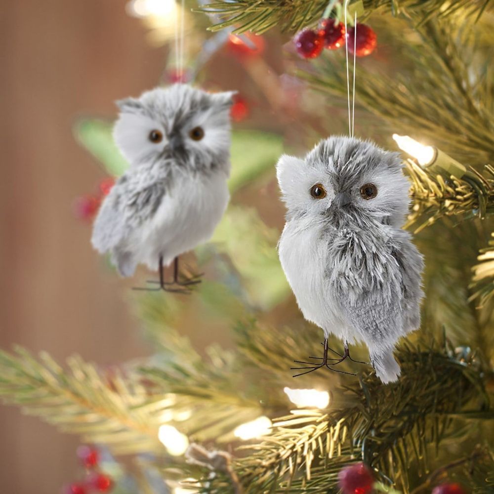 2PCS Owl Christmas Ornaments, Cute Owl Figurine Decor, Christmas Tree Hanging Pendant, Garden Themed Holiday Decoration, Gift for Bird Lovers, Festive Accent