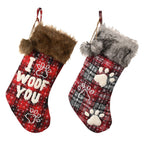 Dog Christmas Stocking 18 Inch Buffalo Plaid Christmas Stockings Plush Faux Fur Cuff Christmas Hanging Stockings with Letter and Dog Paw for Xmas Decoration