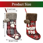 Dog Christmas Stocking 18 Inch Buffalo Plaid Christmas Stockings Plush Faux Fur Cuff Christmas Hanging Stockings with Letter and Dog Paw for Xmas Decoration
