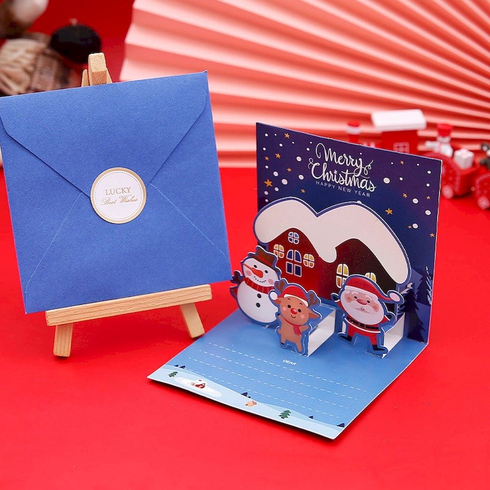 Personalized Christmas Cards, 6 Pack Small Up Card with Envelopes Stickers 3D Cute Holiday Greeting Cards Santa Snowman Reindeer Xmas Tree Set Box Christmas Cards