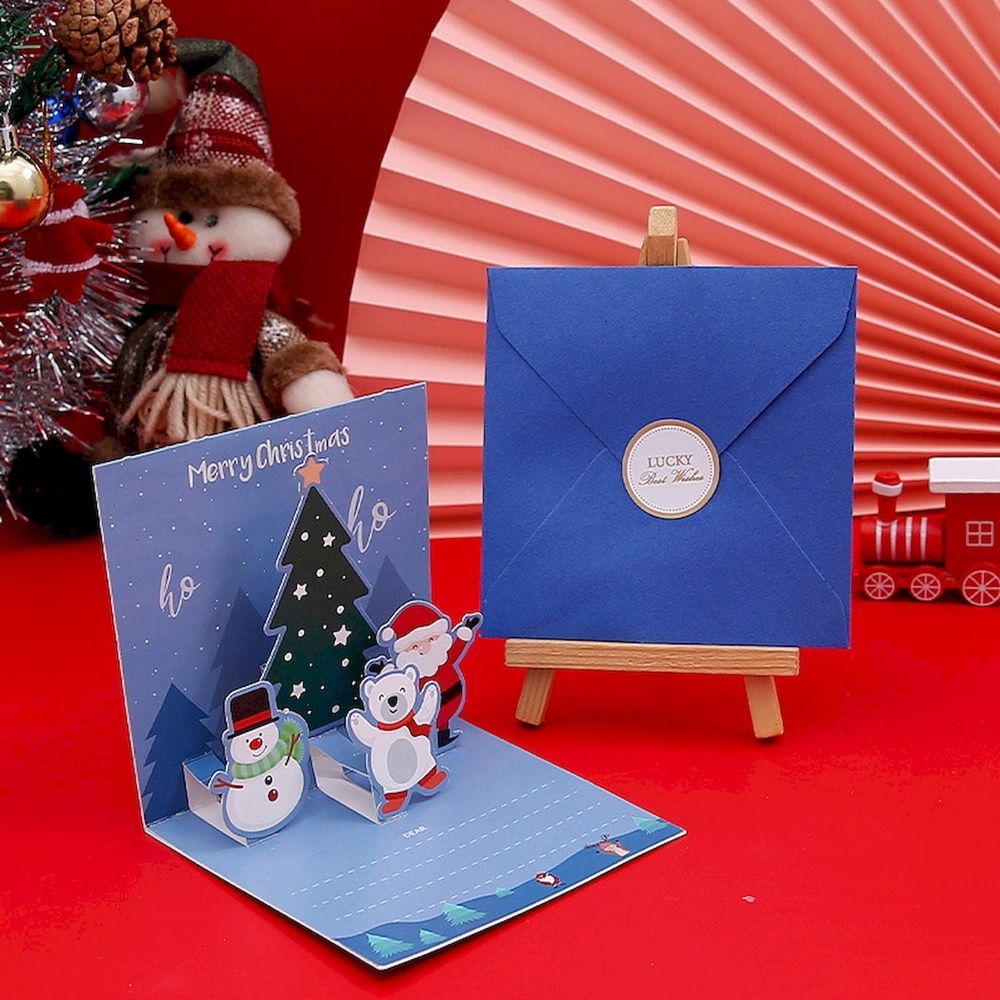 Personalized Christmas Cards, 6 Pack Small Up Card with Envelopes Stickers 3D Cute Holiday Greeting Cards Santa Snowman Reindeer Xmas Tree Set Box Christmas Cards