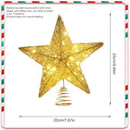 Christmas Star Tree Topper 10" Light Tree Topper with 20 Lamp Beads Shiny Star-Shape Christmas Gold Ornament for Indoor,Outdoor,Home Decor(No Battery)