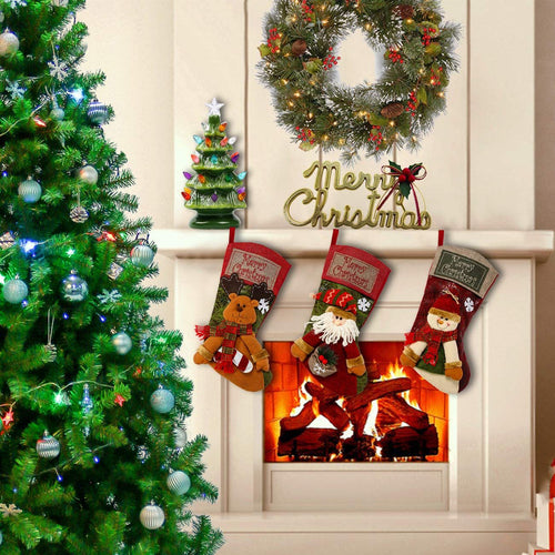 3 PCS 16.5" Christmas Stocking Classic Large Stockings Santa, Snowman, Reindeer Xmas Character for Family Holiday Christmas Party