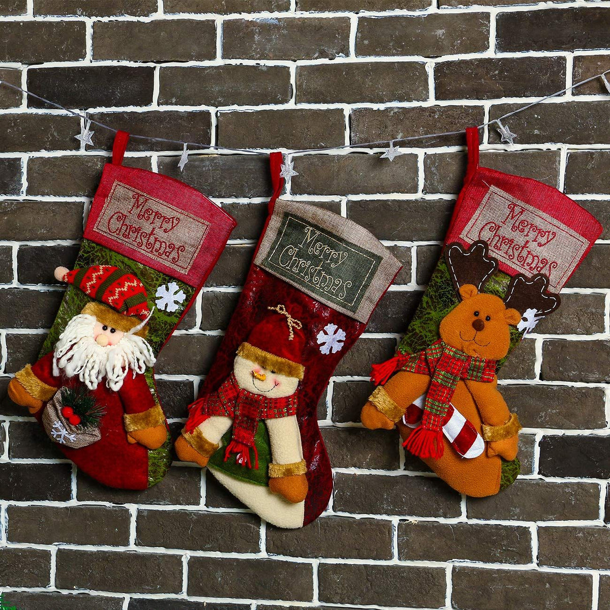 3 PCS 16.5" Christmas Stocking Classic Large Stockings Santa, Snowman, Reindeer Xmas Character for Family Holiday Christmas Party