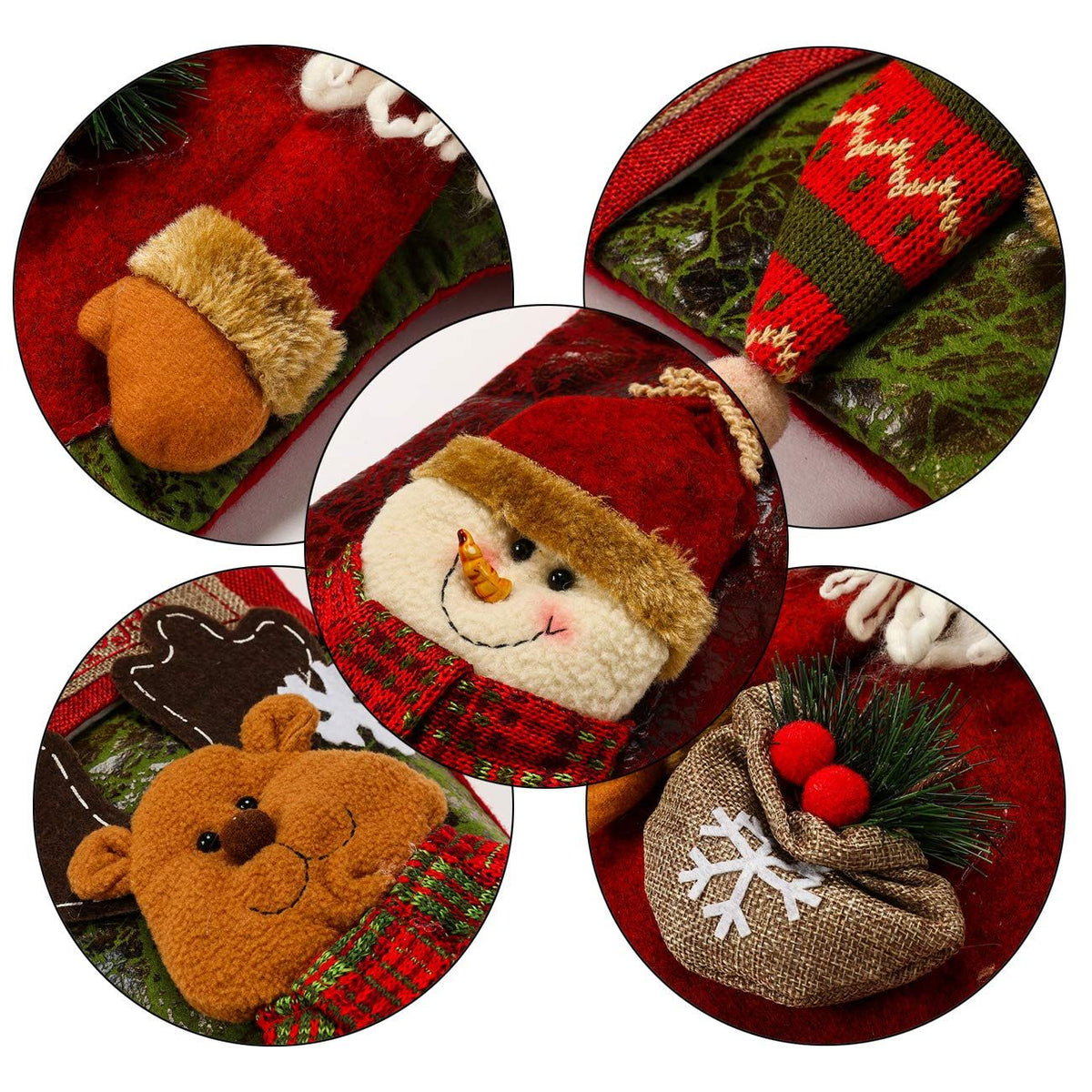 3 PCS 16.5" Christmas Stocking Classic Large Stockings Santa, Snowman, Reindeer Xmas Character for Family Holiday Christmas Party