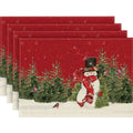 4pcs，Snowman Cardinal Tree Christmas Table Mat, Seasonal Winter Bird Christmas Holiday Rural Retro Thanksgiving Washable Table Mat