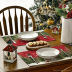 4pcs，Snowman Cardinal Tree Christmas Table Mat, Seasonal Winter Bird Christmas Holiday Rural Retro Thanksgiving Washable Table Mat